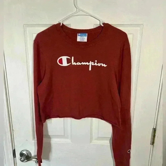 Champion Sweaters - Vintage Y2K Champion rust/dark orange cropped sweatshirt size: small